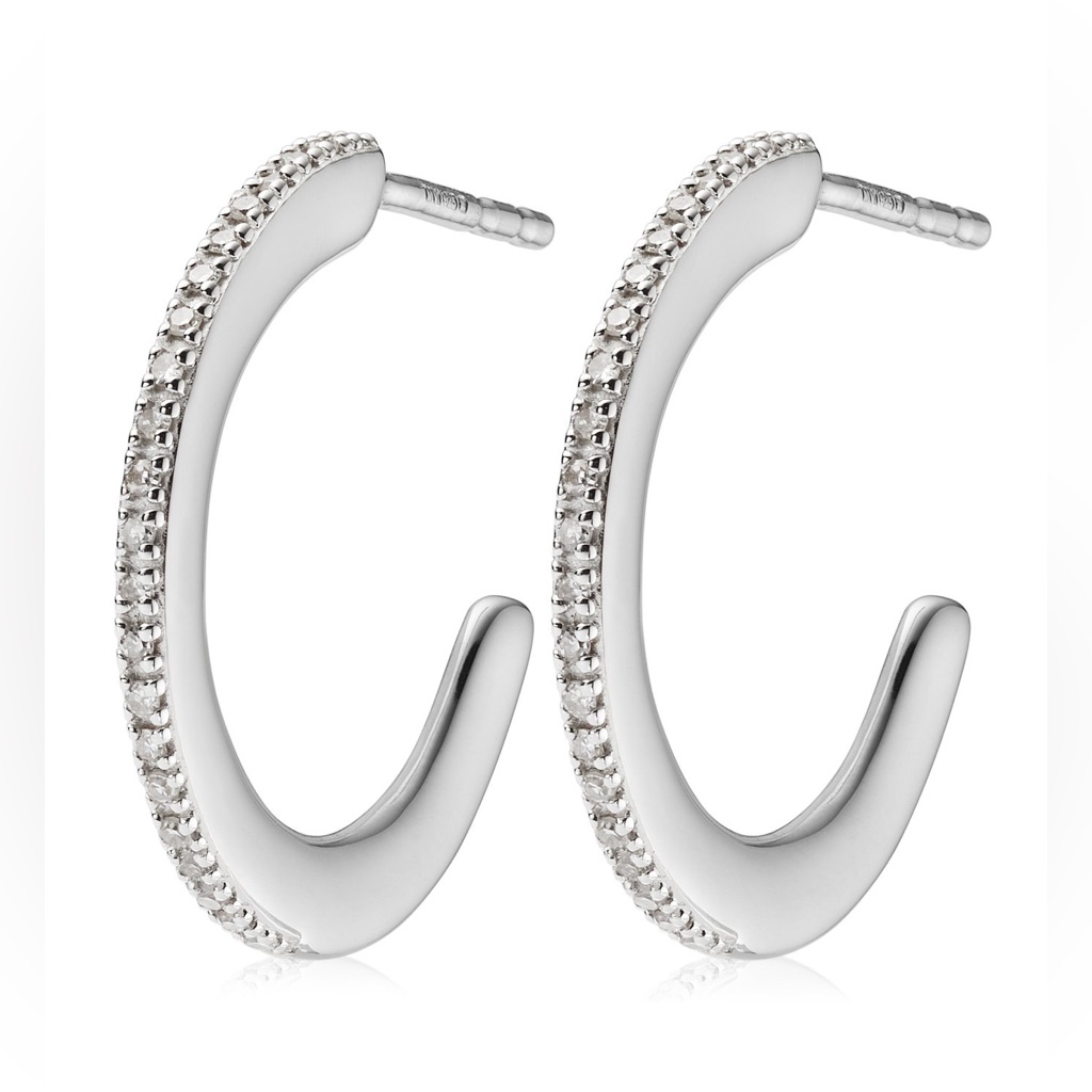 Monica Vinader Diamond Fiji Skinny Hoop Diamond Earrings Brand New 498